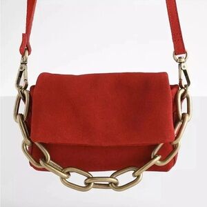 Free People Red Crossbody Bag with Gold Chain